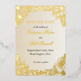 Luxury Metallic Gold Floral Save The Date Card 箔招待状