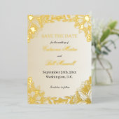 Luxury Metallic Gold Floral Save The Date Card 箔招待状 (立ち正面)