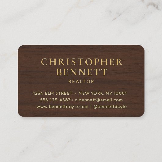 Luxury Metallic Gold on Mahogany Wood-Grain 名刺 (裏面)