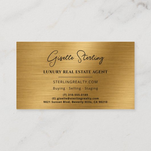 Luxury Metallic Real Estate Black Gold Script  名刺 (裏面)