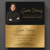 Luxury Metallic Real Estate Black Gold Script  名刺