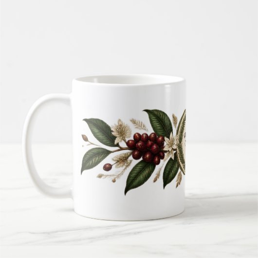 Luxury Midnight Coffee Botanical Mug – Elegant Caf コーヒーマグカップ (左)