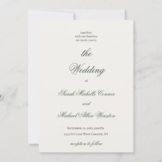 Luxury Minimal Dark Green Wedding Invitation 招待状 (正面)