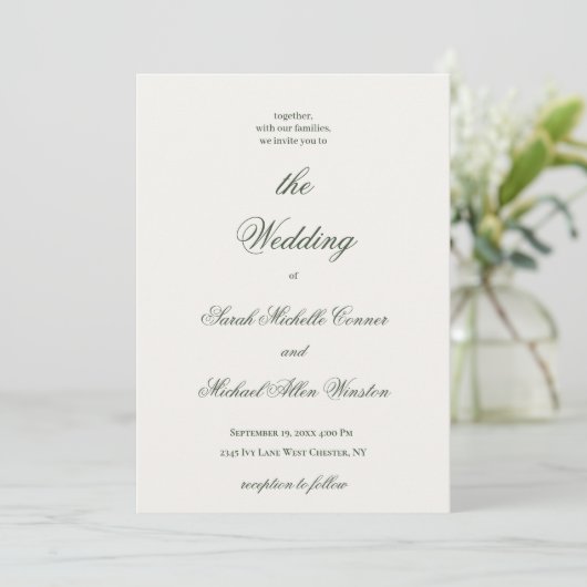 Luxury Minimal Dark Green Wedding Invitation 招待状 (スタンド正面)