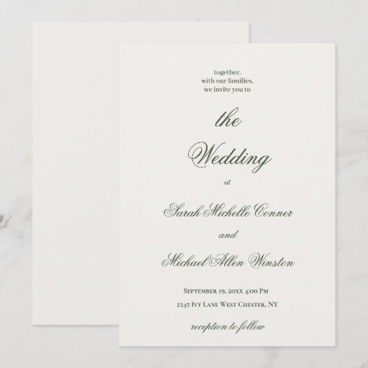 Luxury Minimal Dark Green Wedding Invitation 招待状 (正面/裏面)