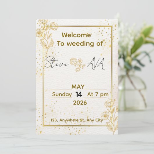 Luxury Minimal Gold Wedding Invitation 招待状 (スタンド正面)