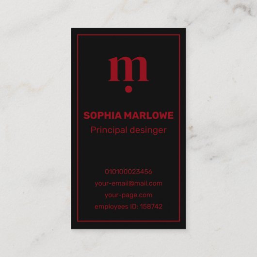 Luxury minimal initial black and red 名刺 (裏面)