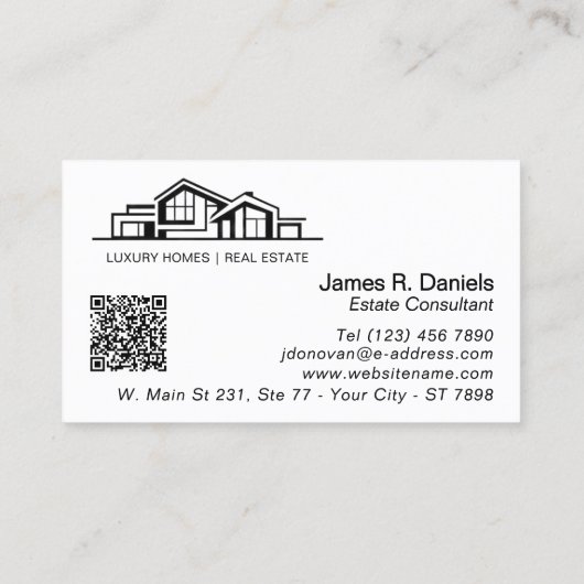 Luxury Minimalist Black & White Real Estate 名刺 (裏面)