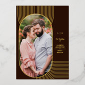 Luxury Minimalist Modern Fancy Oval Photo Wedding 箔招待状 (正面)