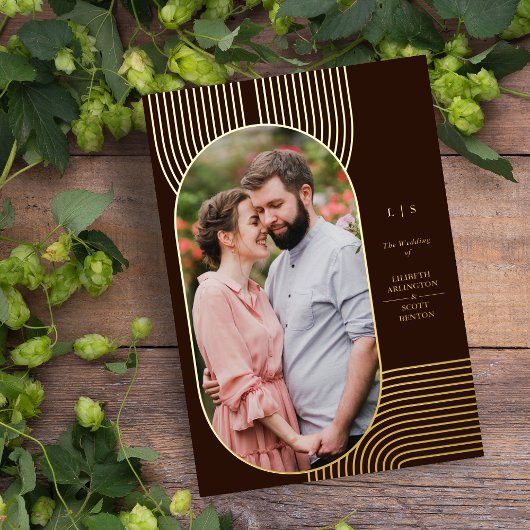 Luxury Minimalist Modern Fancy Oval Photo Wedding 箔招待状