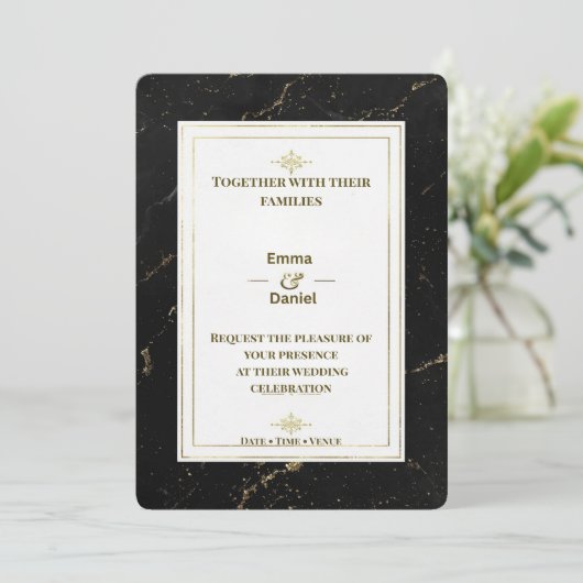 Luxury Minimalist Wedding Invitation Elegant Gold  招待状 (スタンド正面)