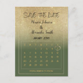 Luxury Mint Gold Glitter Calendar Save the Date  案内ポストカード (正面)