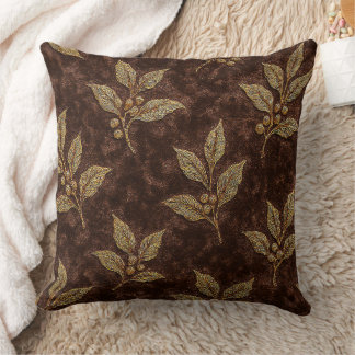 Luxury Mocha Velvet Coffee Branch Throw Pillow クッション