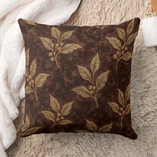 Luxury Mocha Velvet Coffee Branch Throw Pillow クッション (ブランケット)