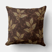 Luxury Mocha Velvet Coffee Branch Throw Pillow クッション (正面)