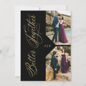 Luxury Modern 2 Photos Collage Golden Whimsical 招待状 (正面)