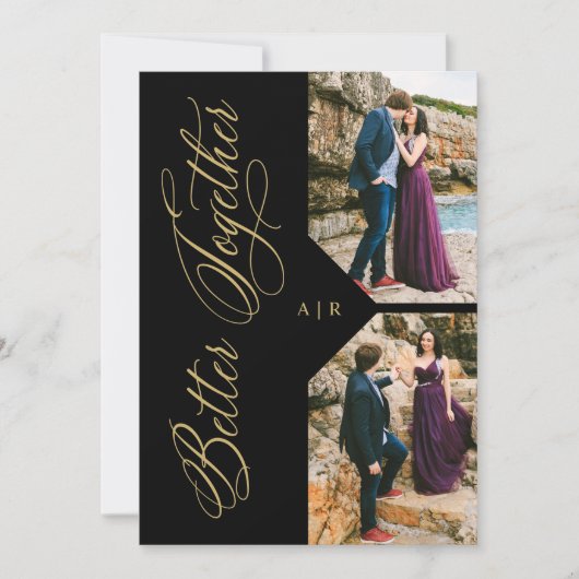 Luxury Modern 2 Photos Collage Golden Whimsical 招待状 (正面)