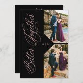 Luxury Modern 2 Photos Collage Rose Gold Whimsical 招待状 (正面/裏面)