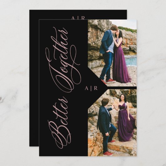 Luxury Modern 2 Photos Collage Rose Gold Whimsical 招待状 (正面/裏面)