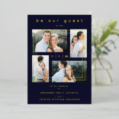 Luxury Modern 4 Photos Collage Navy Blue 箔招待状 (立ち正面)