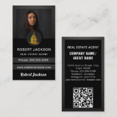 Luxury Modern add Photo Real Estate Agent Black 名刺 (正面/裏面)