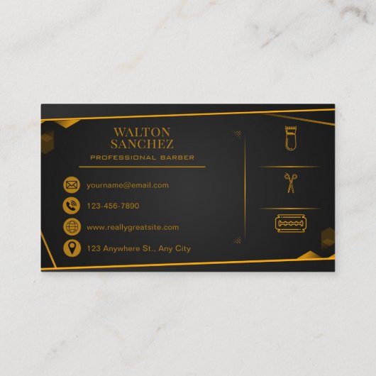 Luxury Modern Black and Gold Barbershop 名刺 (裏面)