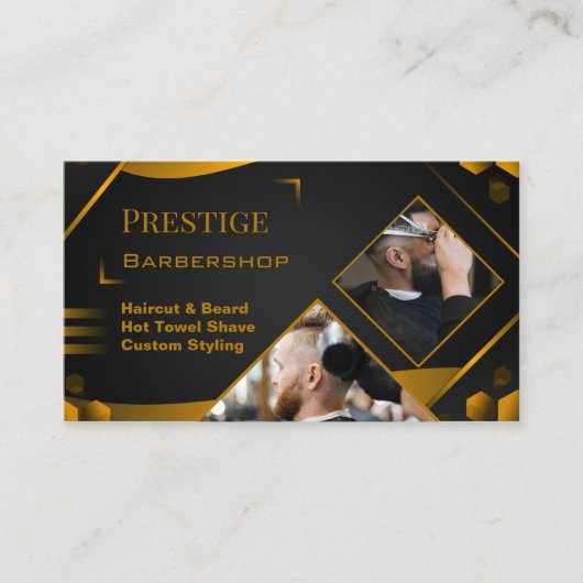 Luxury Modern Black and Gold Barbershop 名刺 (正面)