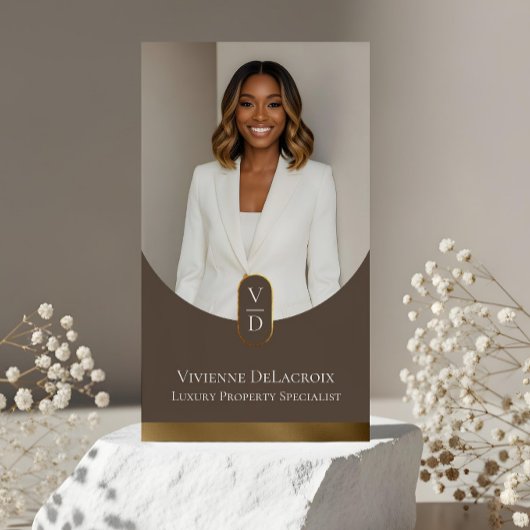 Luxury Modern Gold Arch Monogram Real Estate Photo 名刺