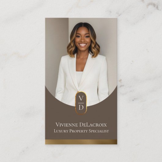 Luxury Modern Gold Arch Monogram Real Estate Photo 名刺 (正面)