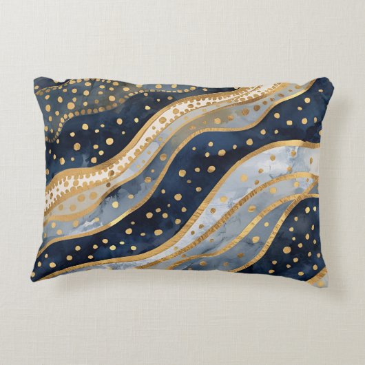 Luxury, Modern, Gold Blue Pattern アクセントクッション (裏面)