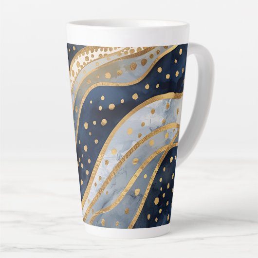 Luxury, Modern, Gold Blue Pattern カフェラテマグ (右アングル)