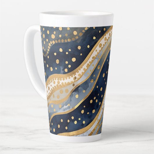 Luxury, Modern, Gold Blue Pattern カフェラテマグ (左アングル)