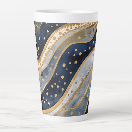 Luxury, Modern, Gold Blue Pattern カフェラテマグ (正面)
