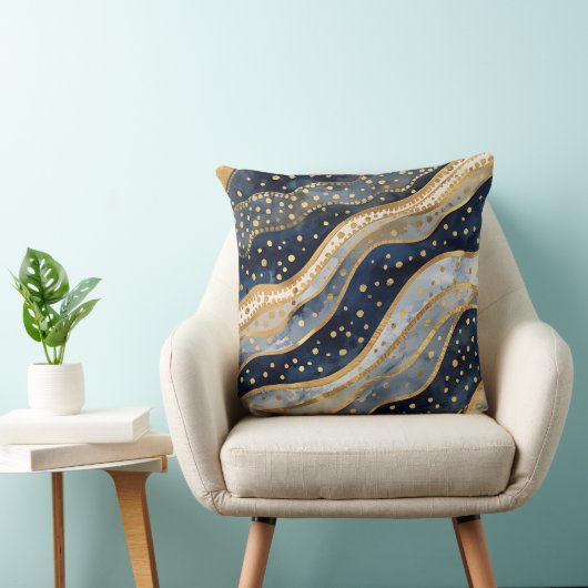 Luxury, Modern, Gold Blue Pattern クッション (椅子)