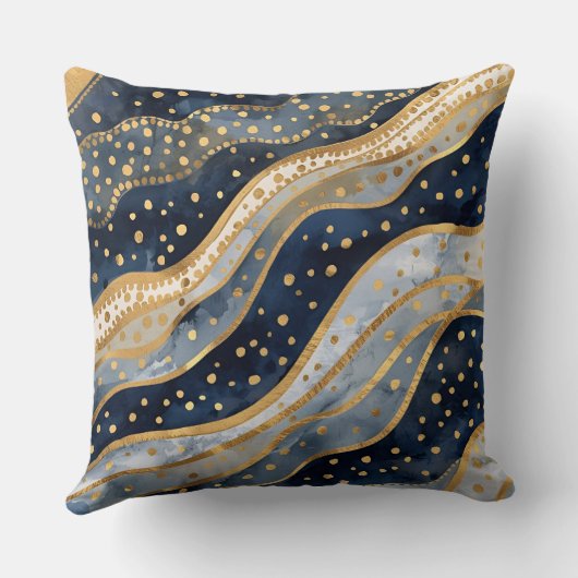 Luxury, Modern, Gold Blue Pattern クッション (裏面)