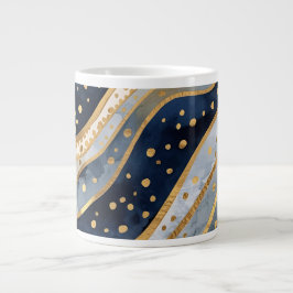 Luxury, Modern, Gold Blue Pattern, ジャンボコーヒーマグカップ