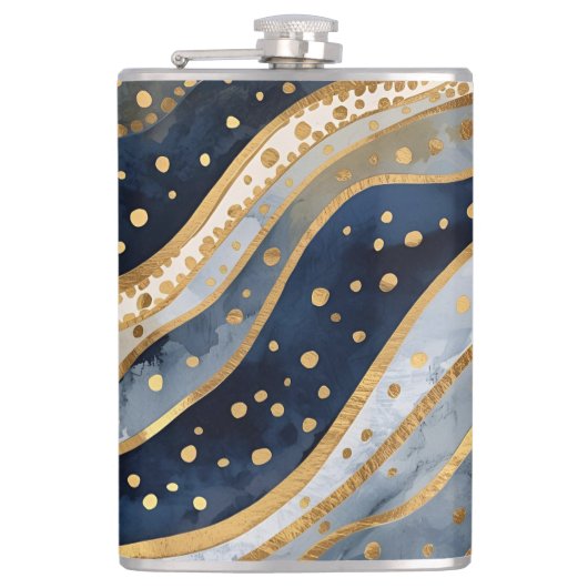 Luxury, Modern, Gold Blue Pattern, フラスク (正面)