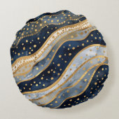 Luxury, Modern, Gold Blue Pattern ラウンドクッション (裏面)