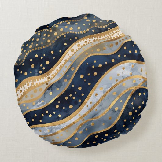 Luxury, Modern, Gold Blue Pattern ラウンドクッション (裏面)