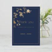 Luxury modern gold floral navy blue Thank You 招待状 (スタンド正面)