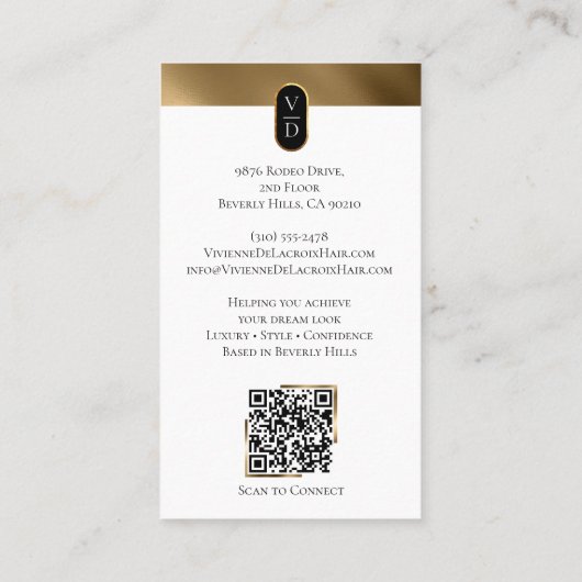 Luxury Modern Gold Monogram Hair Stylist Salon 名刺 (裏面)