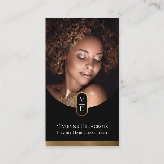Luxury Modern Gold Monogram Hair Stylist Salon 名刺 (正面)