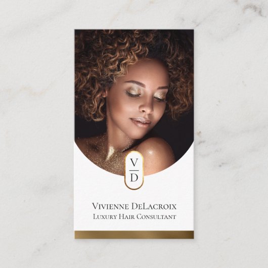 Luxury Modern Gold Monogram Hair Stylist Salon 名刺 (正面)