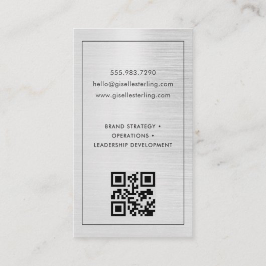 Luxury Modern Metallic Monogram QR Code 名刺 (裏面)