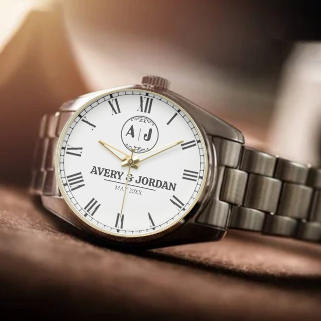 Luxury Modern Minimalist Monogram Personalized Wed 腕時計 (クリエイターアップロード済み)