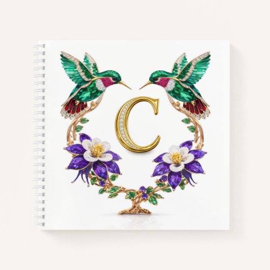 Luxury Monogram C Hummingbird Jeweled Wedding ノートブック (正面)
