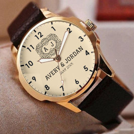 Luxury monogram cream couple names initials  腕時計