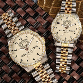 Luxury monogram cream couple names initials  腕時計