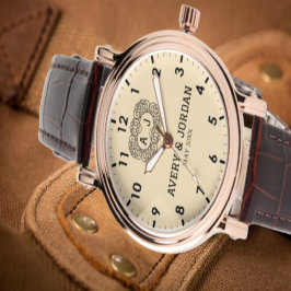 Luxury monogram cream couple names initials  腕時計