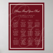 Luxury Monogram Deep Red Wedding Seating Chart ポスター (正面)